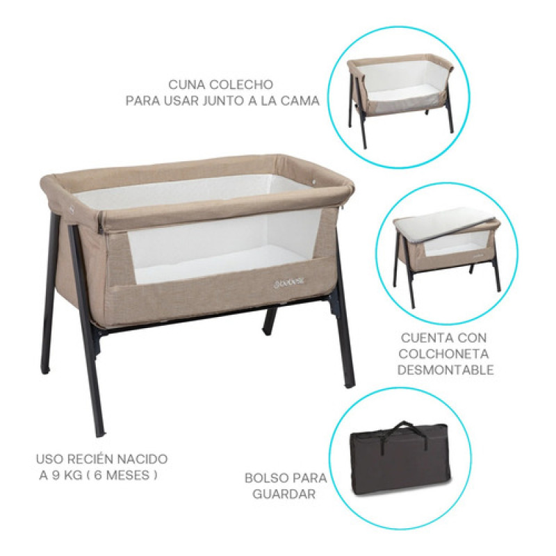 Cuna Colecho Con Mosquitero Easy Sleep Bebesit Beige