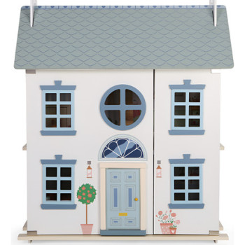Casita De Muñecas De Madera 3 Pisos + Accesorios Doll House Celeste
