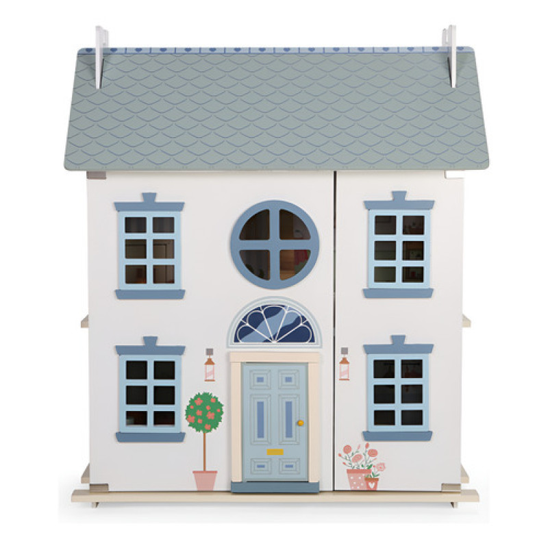 Casita De Muñecas De Madera 3 Pisos + Accesorios Doll House Celeste