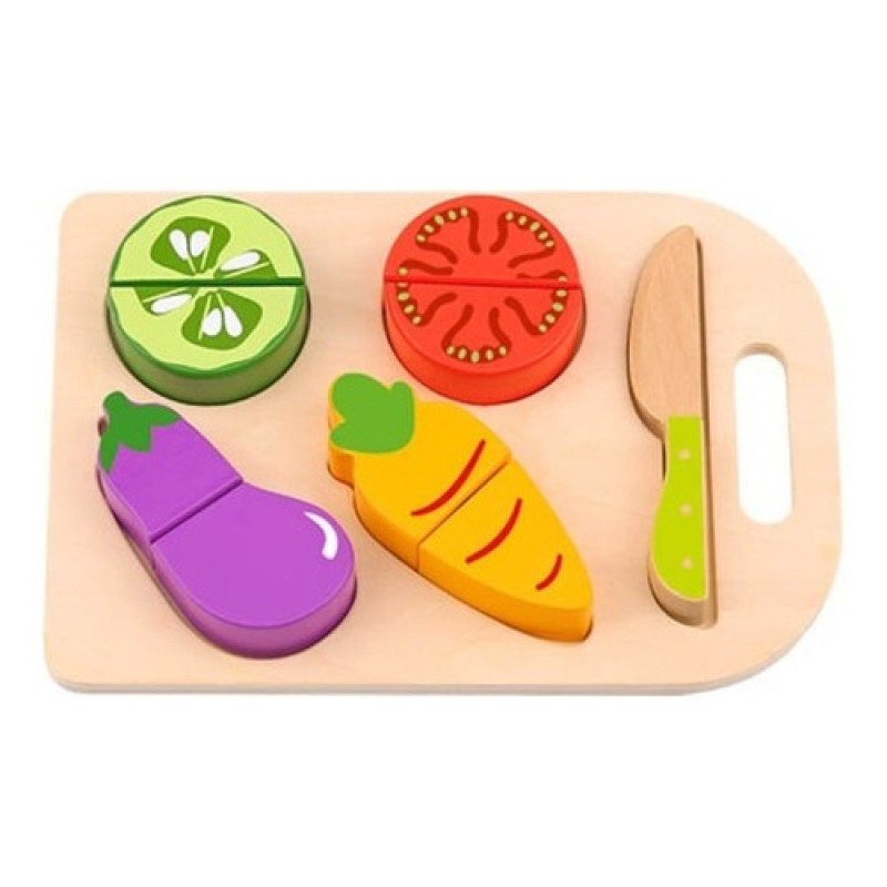 Juego Didactico Cortando Frutas Verduras De Madera Tooky Toy