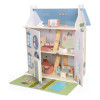 Casita De Muñecas De Madera 3 Pisos + Accesorios Doll House Celeste