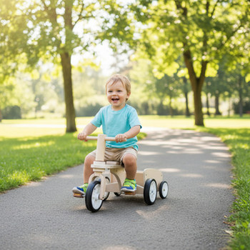 Triciclo Bebe Equilibrio Buggy De Madera + Trailer Edufun