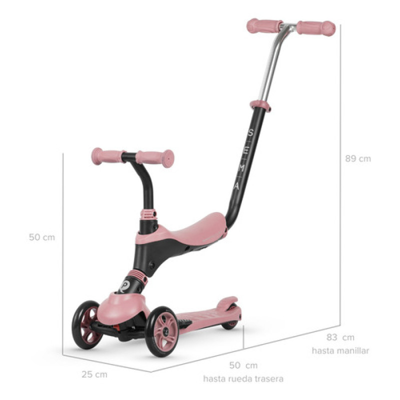 Monopatín Con Altura Ajustable 2en1 Sema Deluxe Qplay Rosa Sema Deluxe