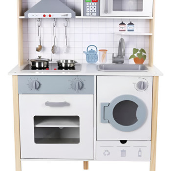 Cocina De Madera Infantil Edufun Con Campana Y Lavarropas Blanco