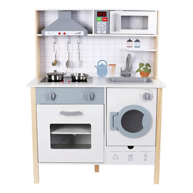 Cocina De Madera Infantil Edufun Con Campana Y Lavarropas Blanco