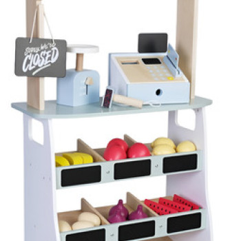 De Frutas De Madera Con Caja Registradora Para Niños Color Azul Claro