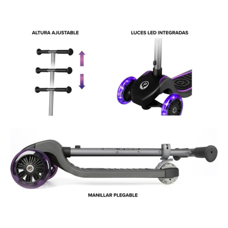 Monopatin Future Eco C/luces Deluxe Qplay Lila