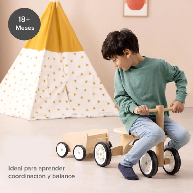 Triciclo Bebe Equilibrio Buggy De Madera + Trailer Edufun