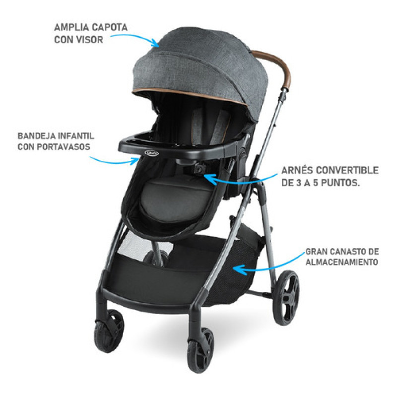 Cochecito Con Porta Bebé Travel System Modes Trio Color Negro Color Del Chasis Gris