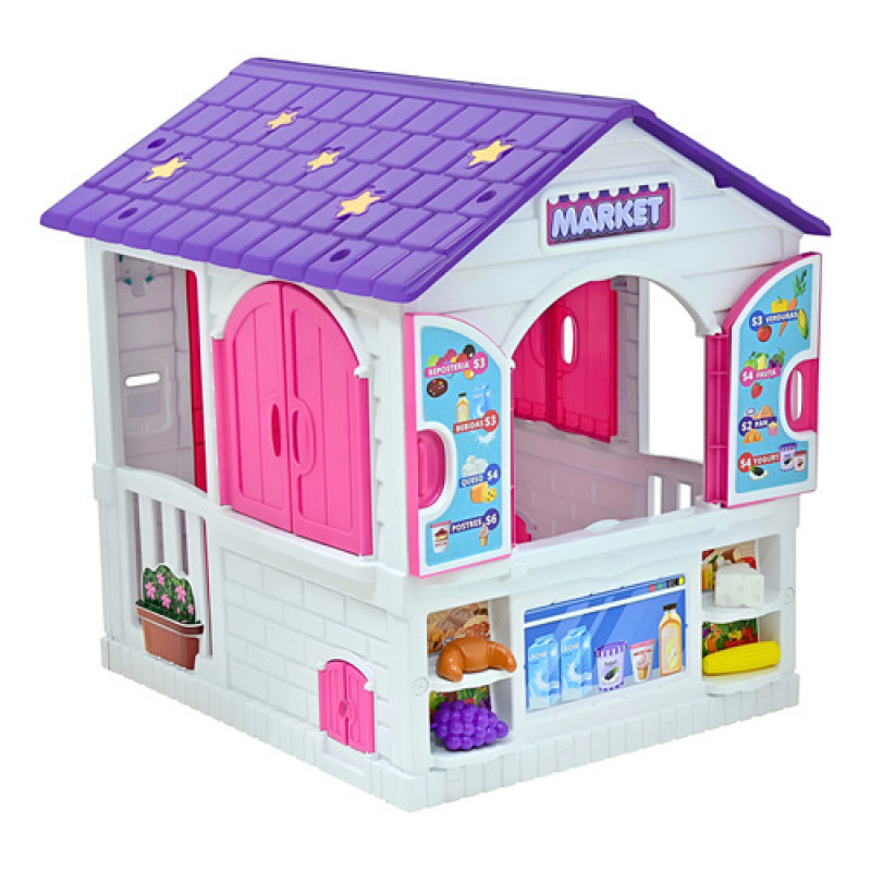 Casita Infantil Y Mercado 2en1 Jardin Luz Timbre Niños Rosa Niña