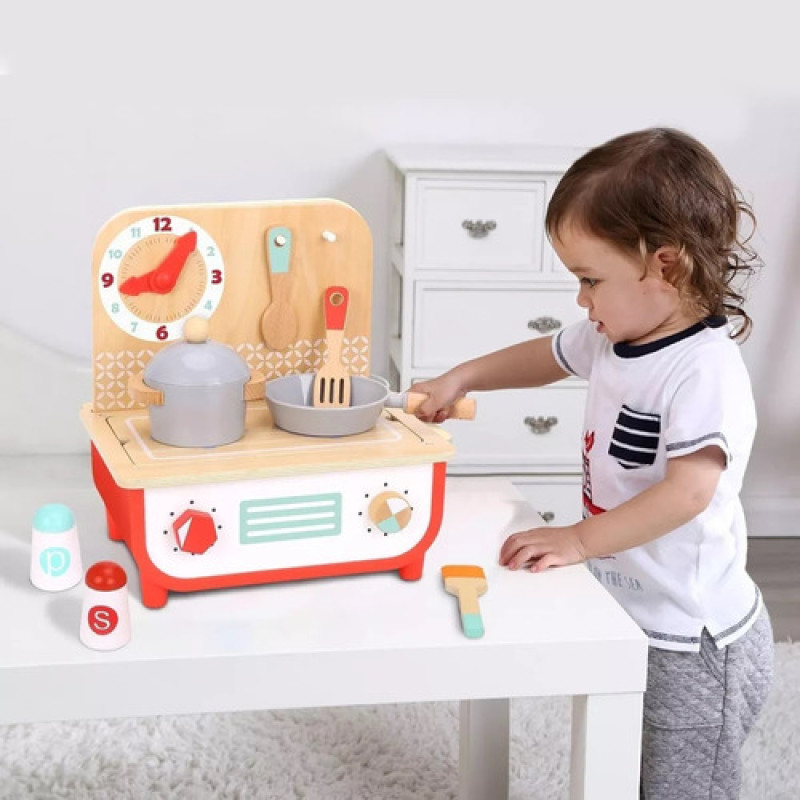 Juego De Cocina + Barbaoca De Madera Tooky Toy + Accesorios