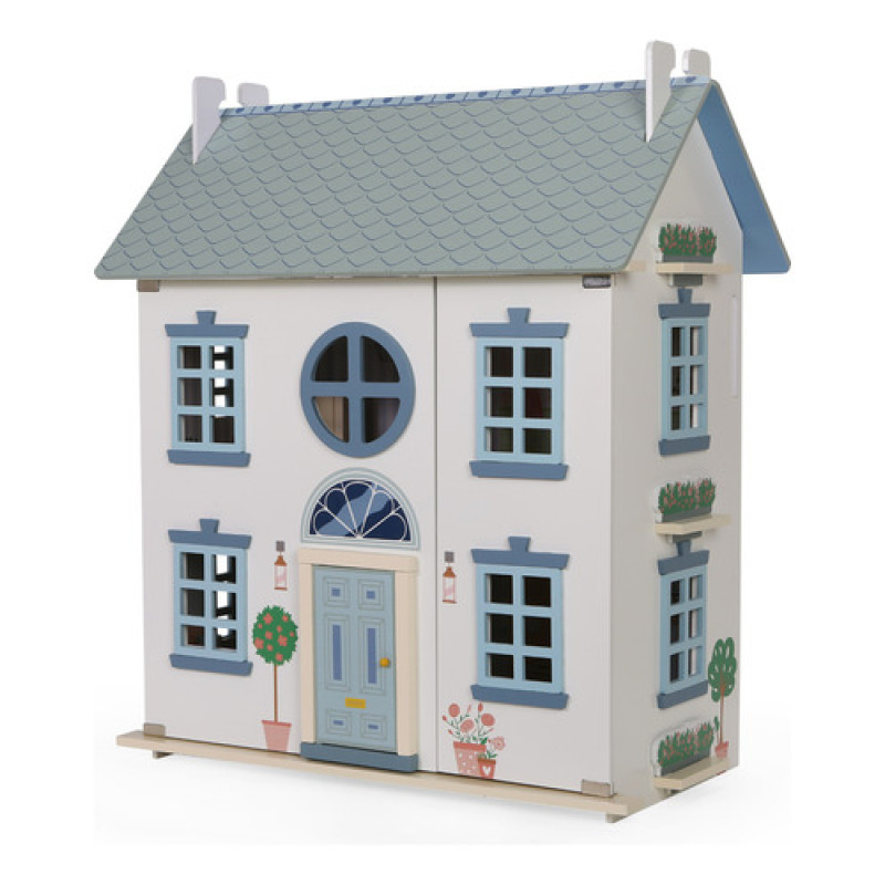Casita De Muñecas De Madera 3 Pisos + Accesorios Doll House Celeste