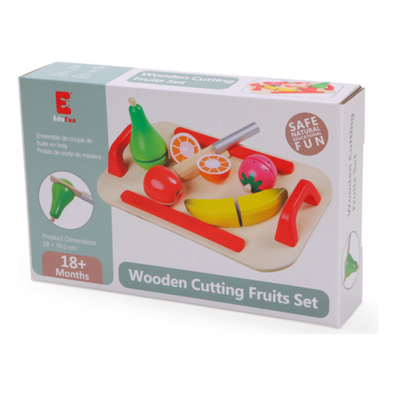 Set De Frutas De Madera  12 Piezas Con Bandeja Y Cuchillo