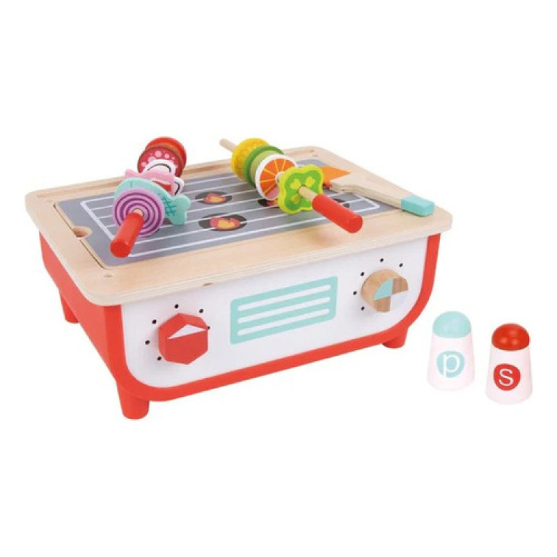 Juego De Cocina + Barbaoca De Madera Tooky Toy + Accesorios