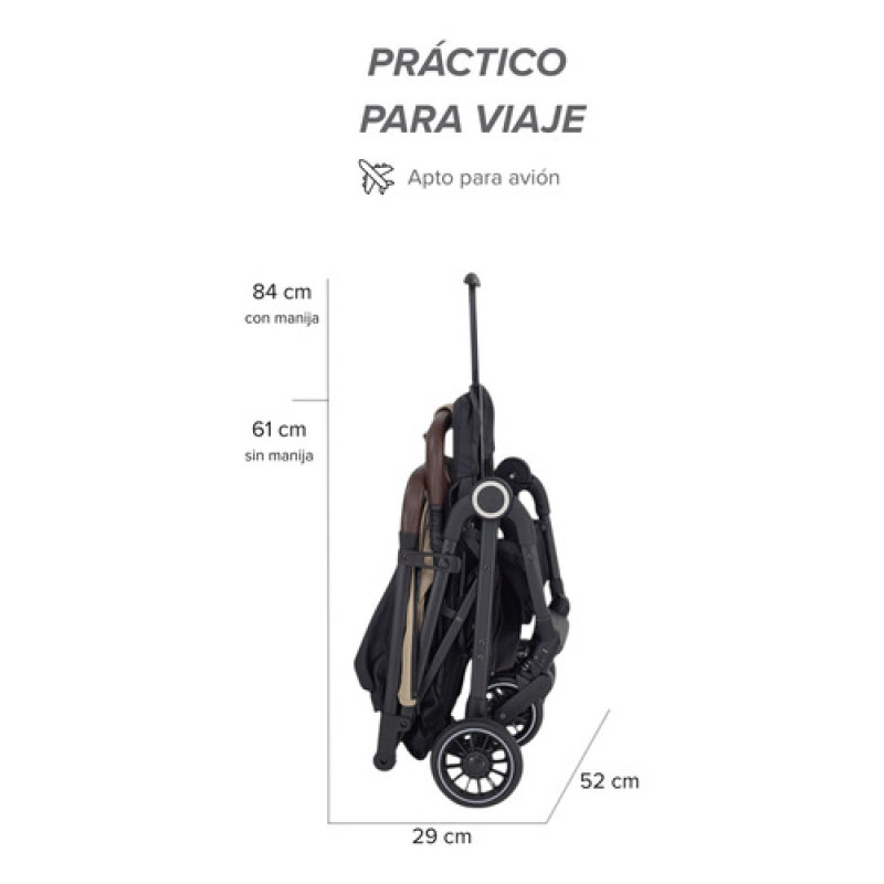 Coche De Paseo Micro Bebesit Compacto De Viaje Hasta 25kg Beige Negro
