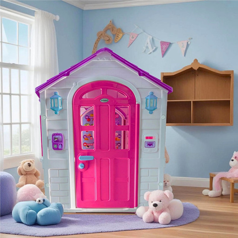 Casita Infantil Y Mercado 2en1 Jardin Luz Timbre Niños Rosa Niña