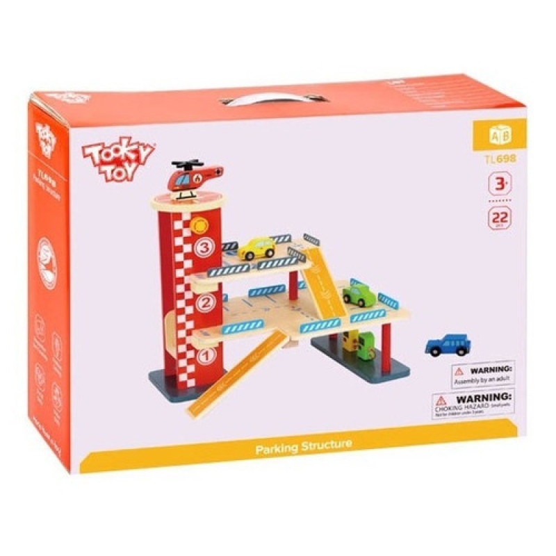 Juguete Parking 3 Pisos + Accesorios De Madera Tooky Toy