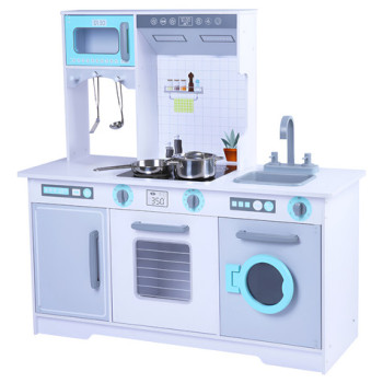 Cocina Infantil De Madera Xxl Con Horno, Micro Y Heladera Celeste